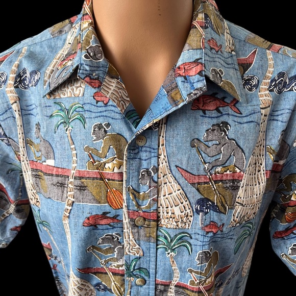 Other - Vintage Kahala AVI Collection Hawaiian Aloha Shirt Canoe Paddlers Fishing Large